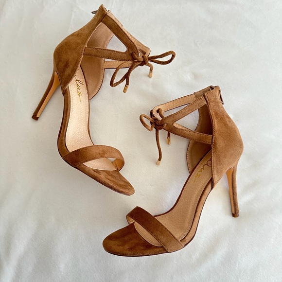 Camel Faux Suede Ankle Strap Heels - Picture 3 of 16